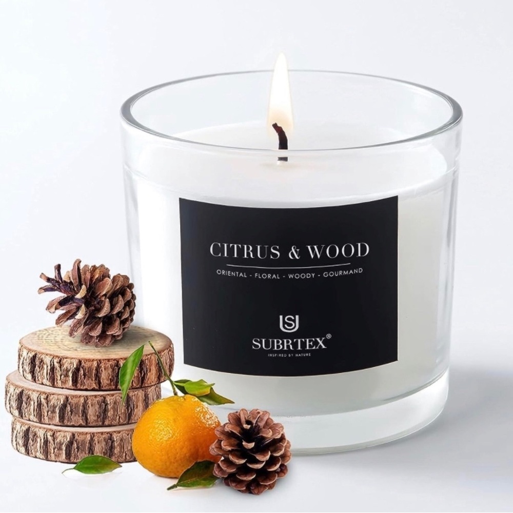 🆕 Citrus & Wood Scented Candle, 7oz Jar Single Wick, 40 Hours Burn Time